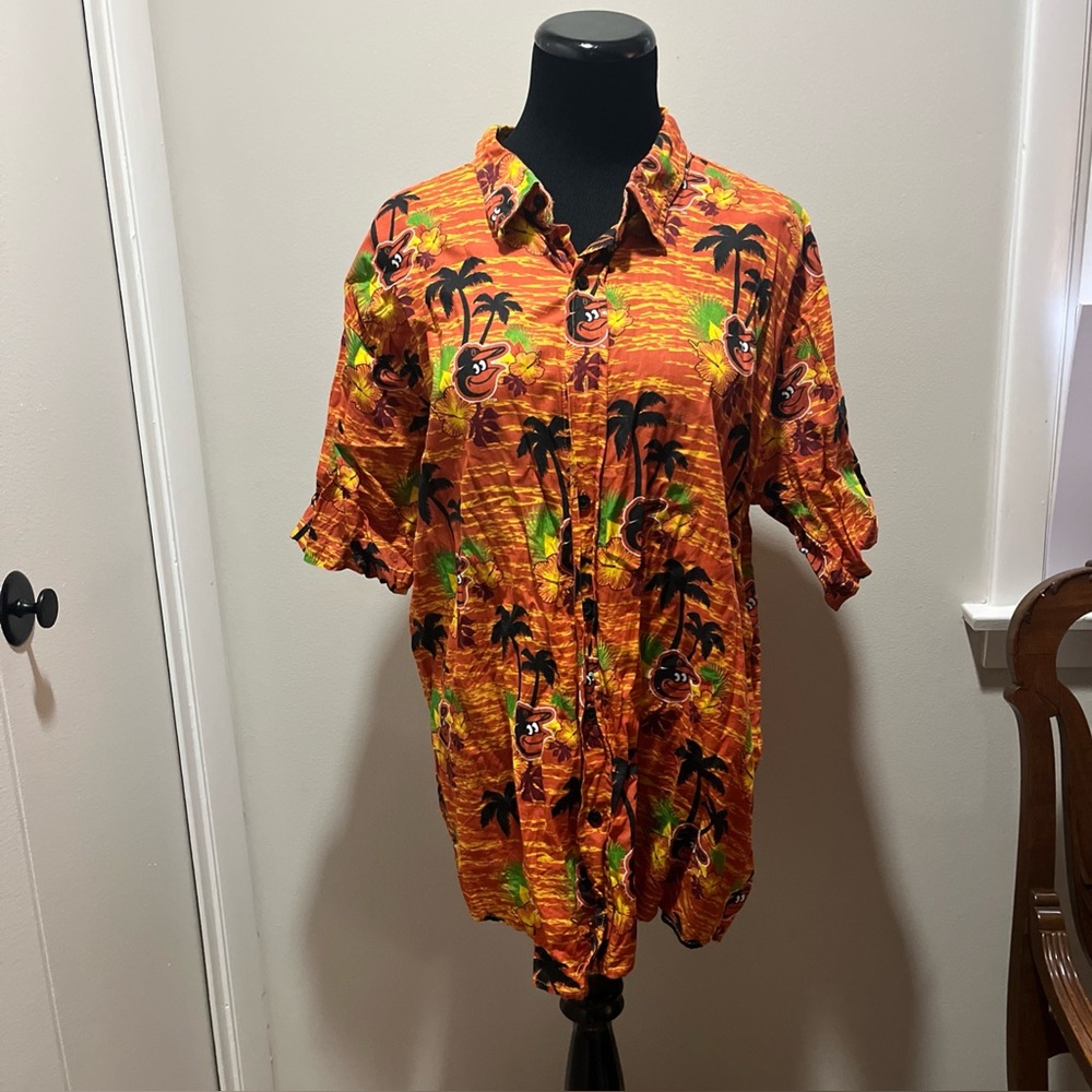 Baltimore Orioles Shirt Men XL Orange Button Up Hawaiian Palm Trees SGA